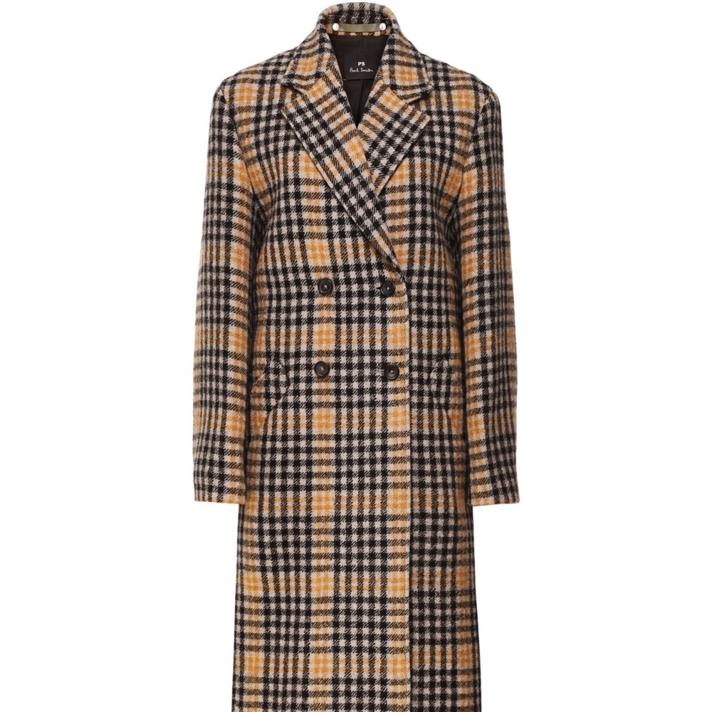 NEW PAUL SMITH Wool Check Double Breasted Coat